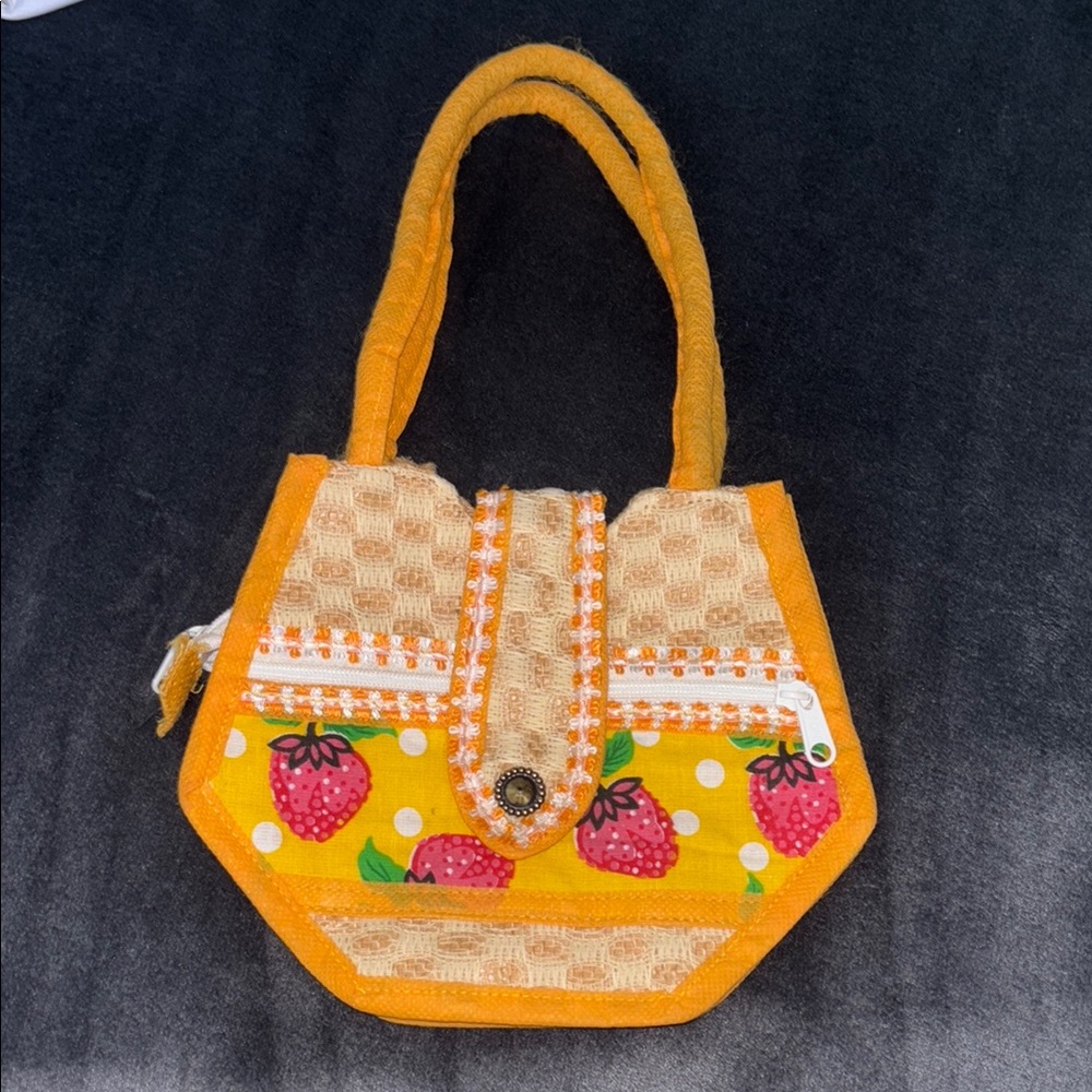 Strawberry Print Yellow and Orange Handbag